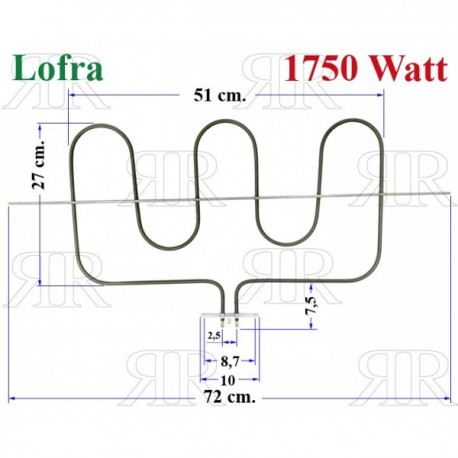 Resistenza Grill per Maxi Forno Lofra 1750 Watt - 230 Volt