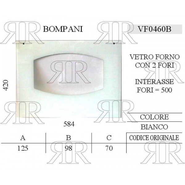 VETRO FORNO TIPO BOMPANI CON 2 FORI 584 X 420 MM